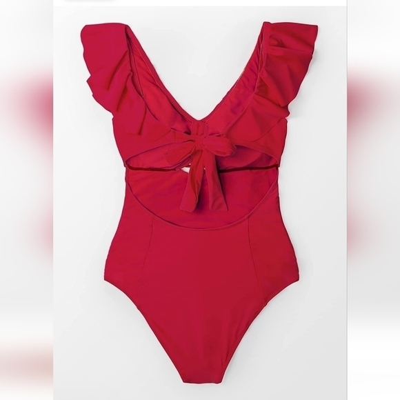 Bright red one piece with ruffles! Size large - Picture 4 of 4